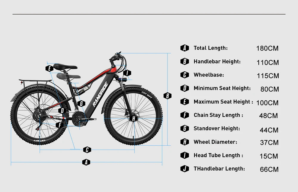 RANDRIDE YG90 Electric Mountain Bike with 1000W Motor and 48V 17Ah Battery