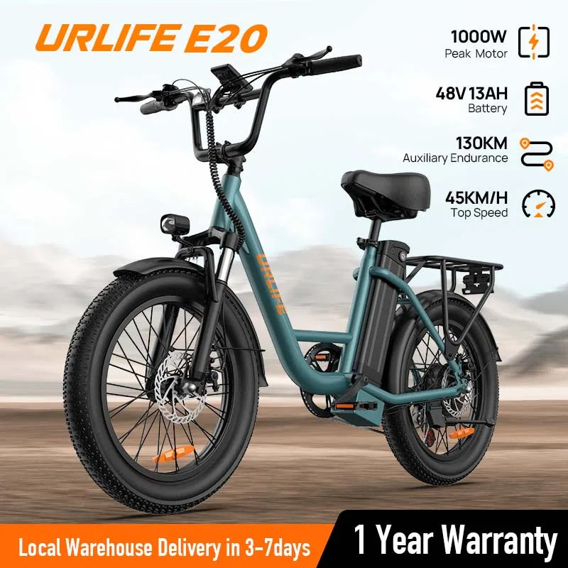 URLIFE E20 1000W Electric Bike with 80-Mile Range and 28MPH Top Speed