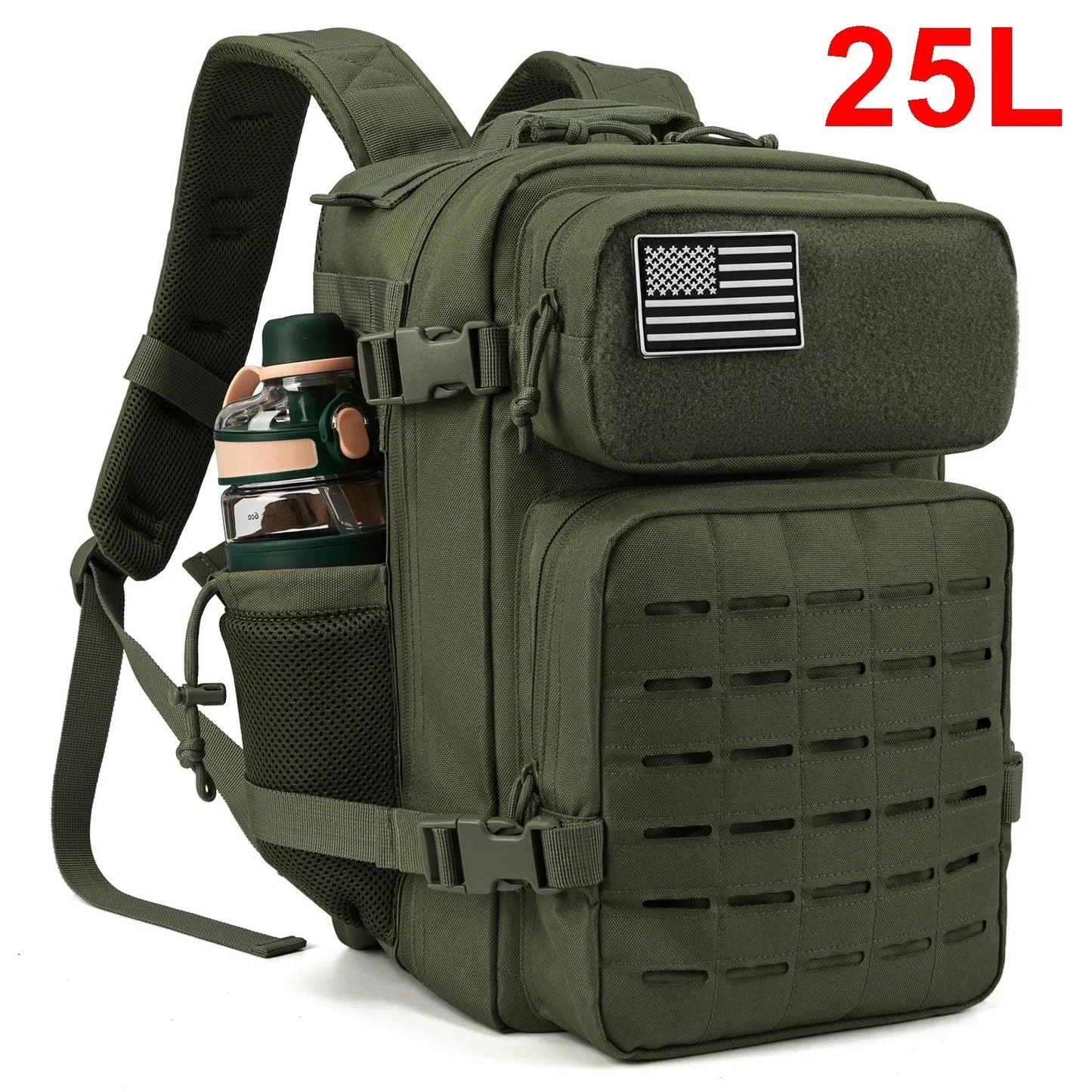 25L Tactical Backpack, MOLLE Outdoor Hiking & Fitness Backpack with Dual Cup Holders
