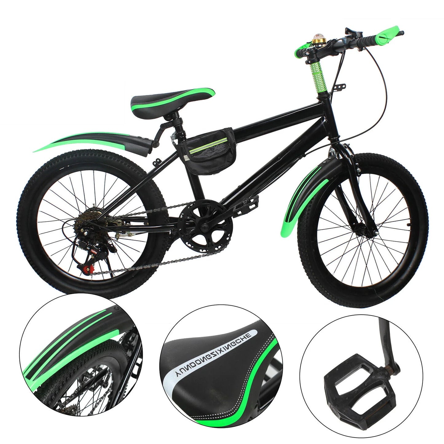 20-Inch Kids Mountain Bike with 7-Speed Gears, Adjustable Seat, Storage Bag & Compass Bell