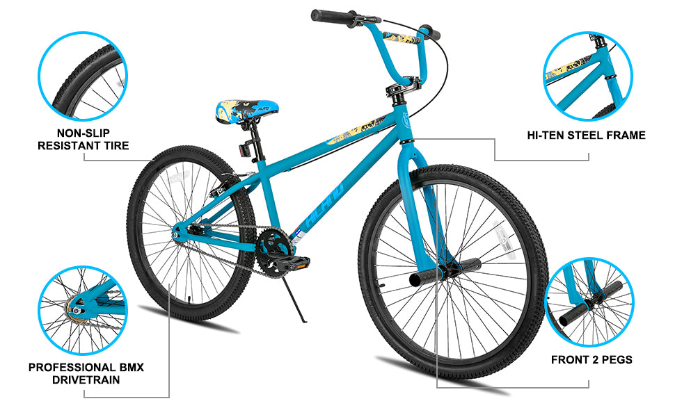 Hiland BMX Bike, 24/26-Inch Wheels, Freestyle Bicycle for Teens & Adults with 2 Pegs