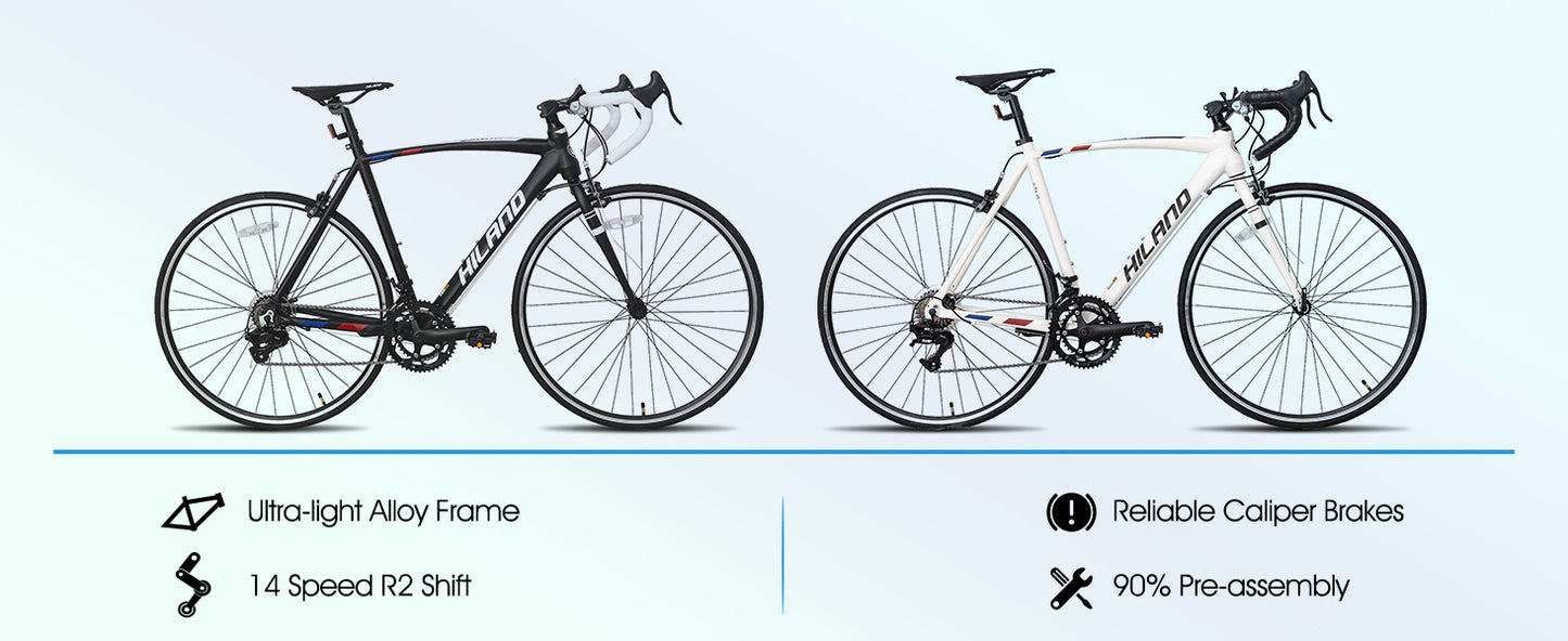 Hiland 700C Road Bike, 14-Speed Lightweight Aluminum Frame Racing & Commuter Bicycle