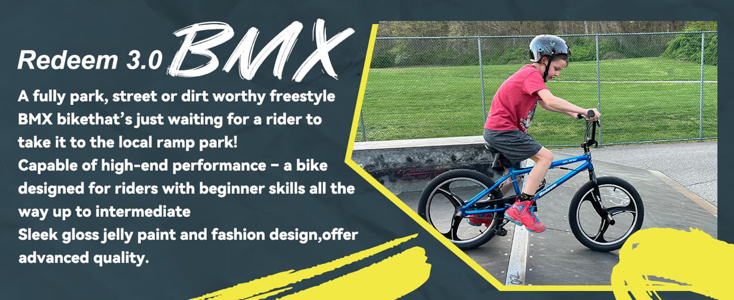 Hiland 20-Inch Kids BMX Bike for Boys & Girls Ages 5-12, Freestyle BMX with 360° Rotor & 4 Pegs