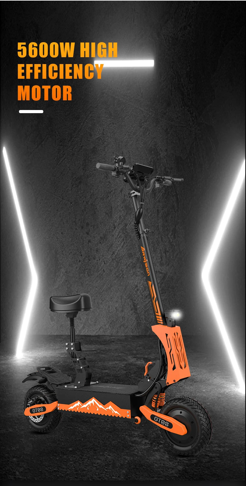 Arwibon GT08 Electric Scooter 5600W Dual Motor, 46MPH Top Speed, 60V 27Ah Battery, 11" Off-Road Tires