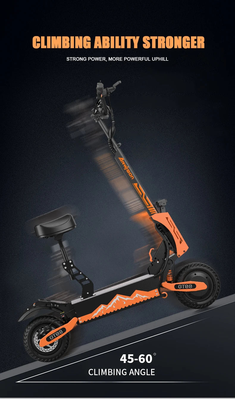 Arwibon GT08 Electric Scooter 5600W Dual Motor, 46MPH Top Speed, 60V 27Ah Battery, 11" Off-Road Tires