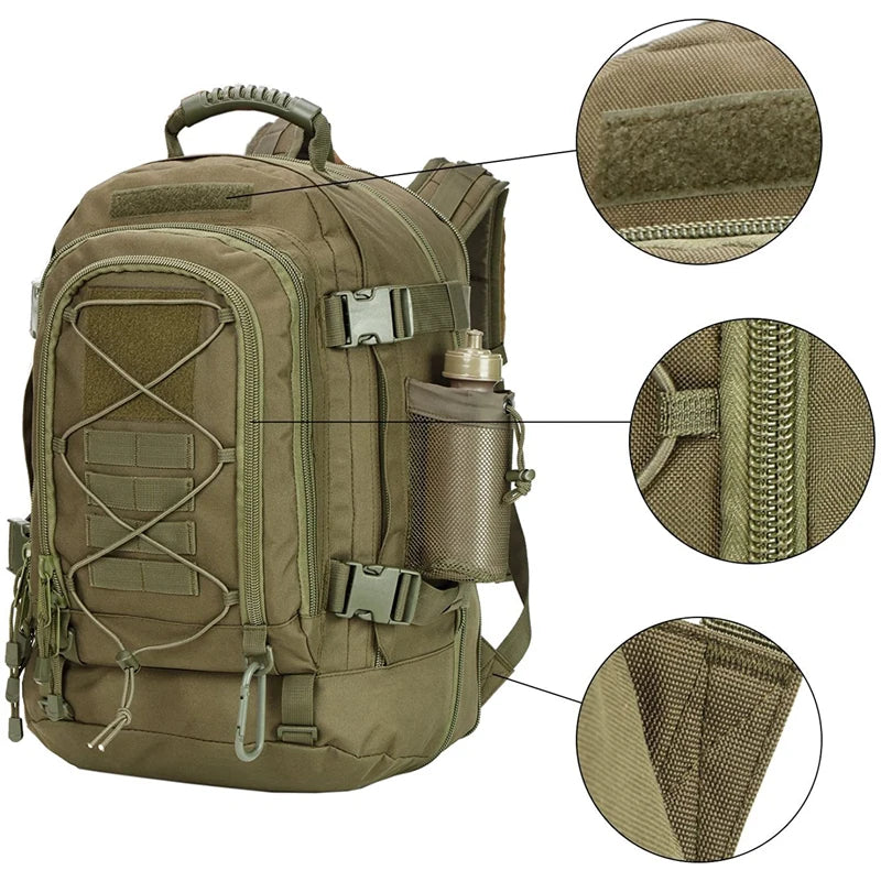 LQARMY 65L Tactical Backpack, Expandable Military MOLLE Rucksack for Hiking, Camping & Travel