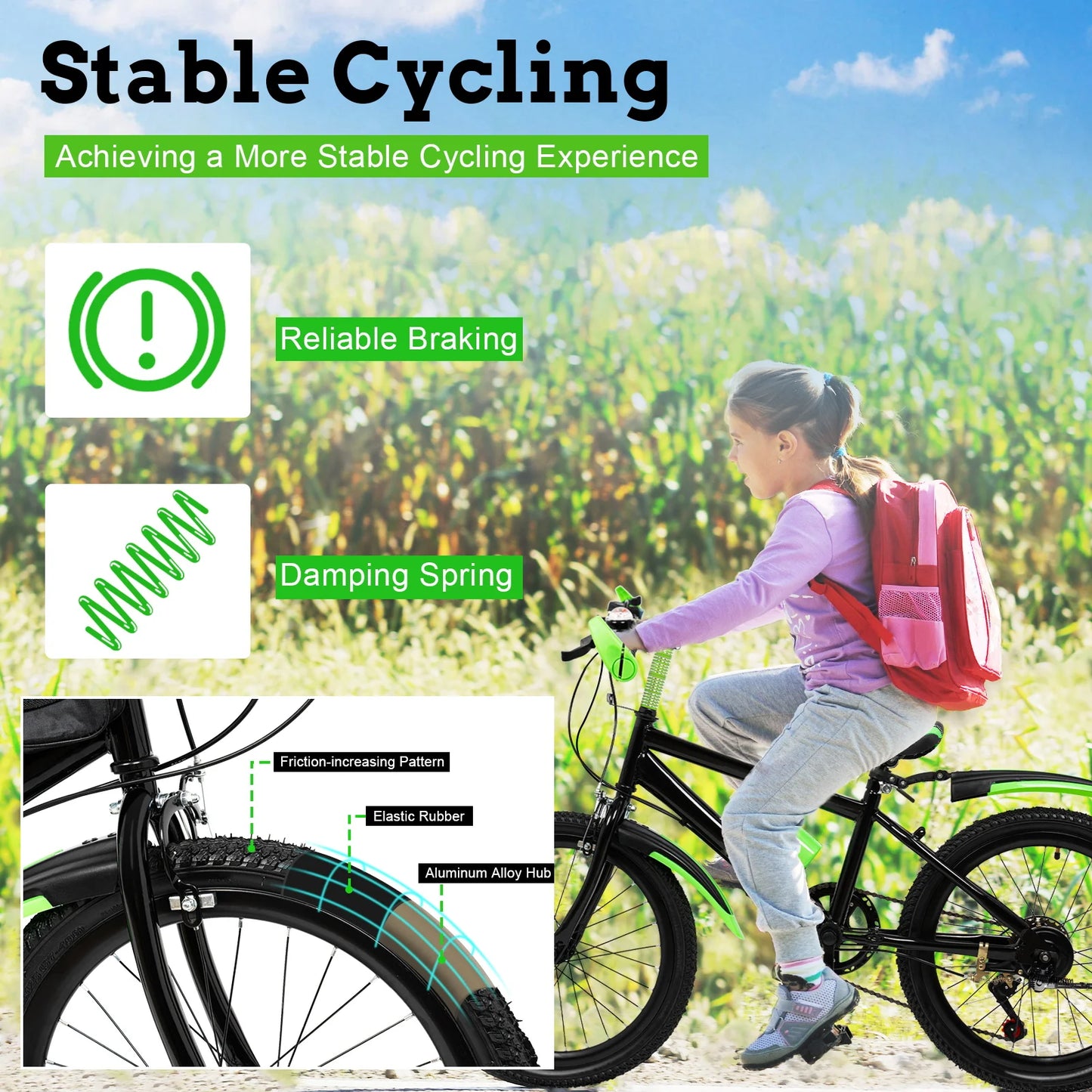 20-Inch Kids Mountain Bike with 7-Speed Gears, Adjustable Seat, Storage Bag & Compass Bell