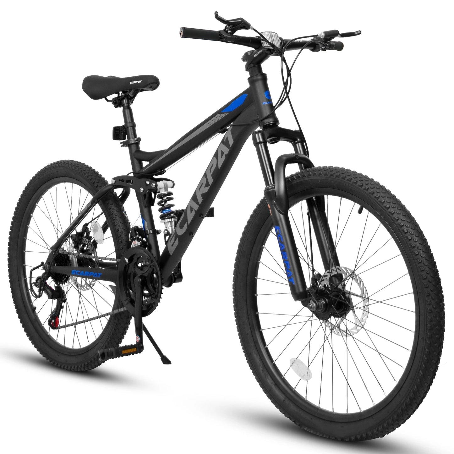 Ecarpat Dual Full Suspension Mountain Bike, 24/26/27.5-Inch Wheels, 21-Speed Disc Brake Bicycle