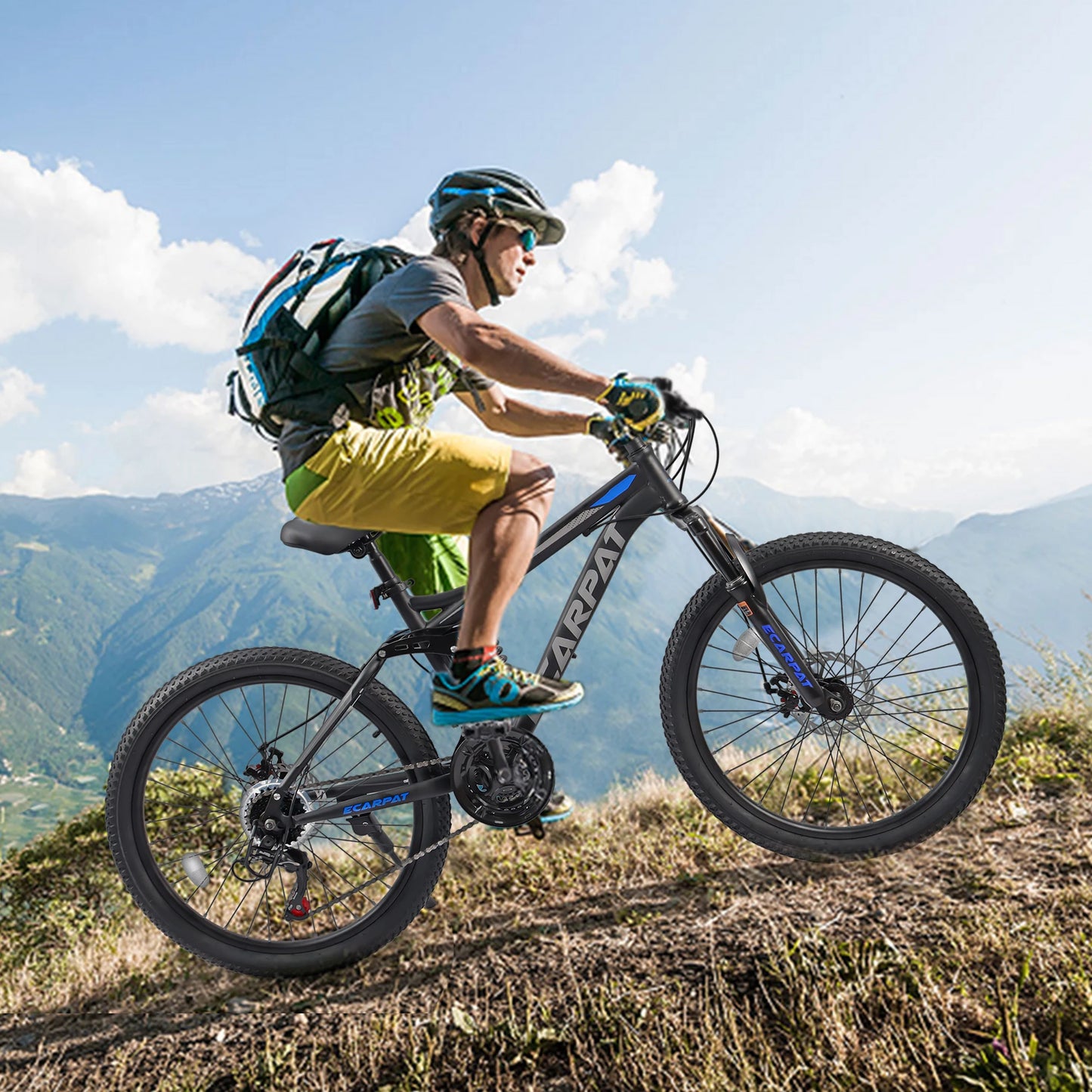 Ecarpat Dual Full Suspension Mountain Bike, 24/26/27.5-Inch Wheels, 21-Speed Disc Brake Bicycle