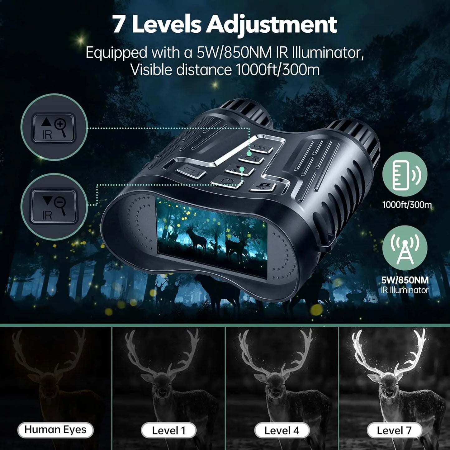 Night Vision Binoculars Goggles, 4K HD Video Recording, 8X Digital Zoom & 1000ft Viewing Range