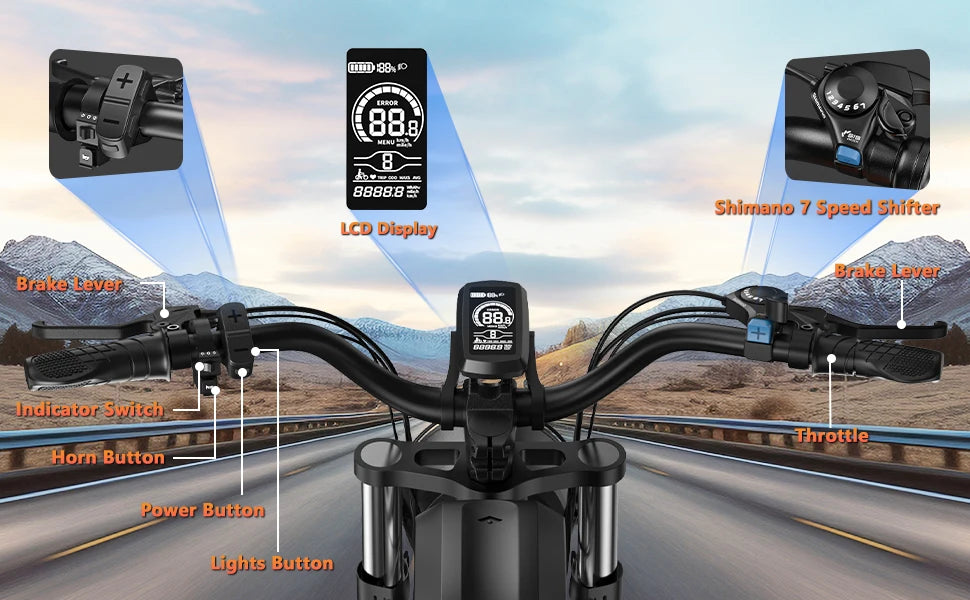 Kickwey K7 Electric Bike – 1500W Peak Motor, 48V 23Ah Battery & 32MPH Top Speed