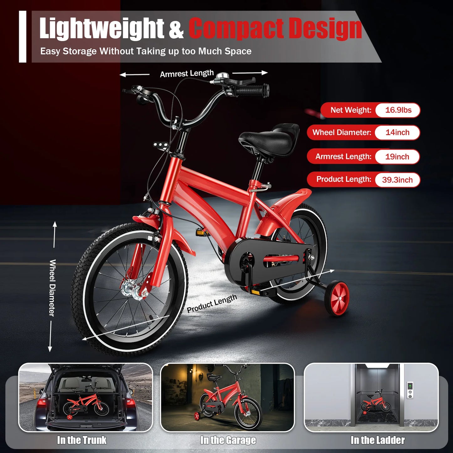 14-Inch Children's Bicycle with Training Wheels for Boys & Girls Ages 2-5
