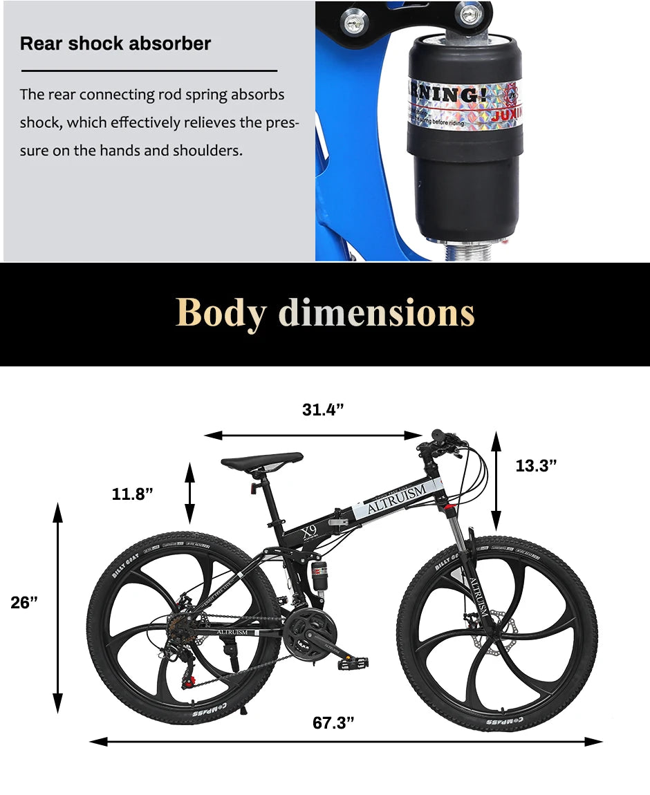 26-Inch Mountain Bike for Men & Women, 21-Speed Dual Suspension Bicycle with Disc Brakes