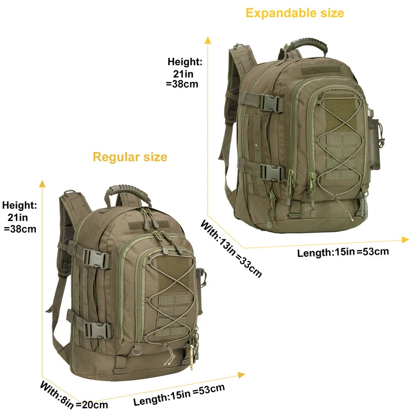 LQARMY 65L Tactical Backpack, Expandable Military MOLLE Rucksack for Hiking, Camping & Travel