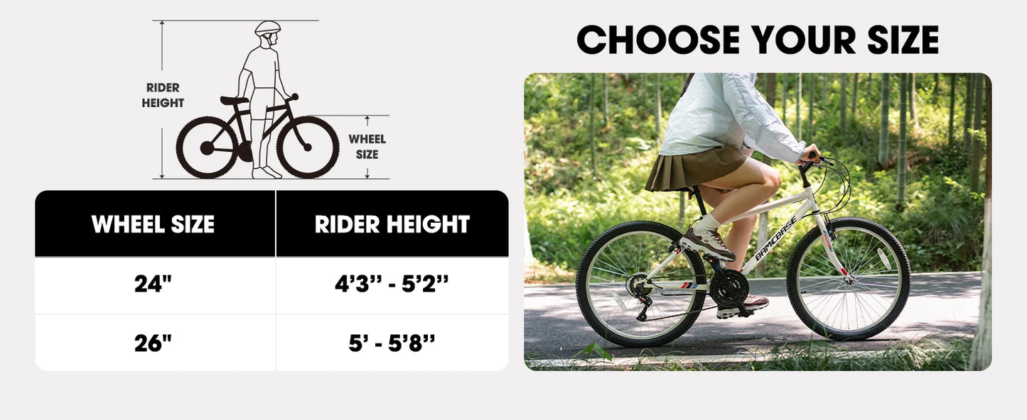 HILAND Mountain Bike, 24/26-Inch Wheels, 18-Speed High-Carbon Steel Frame MTB for Men & Women