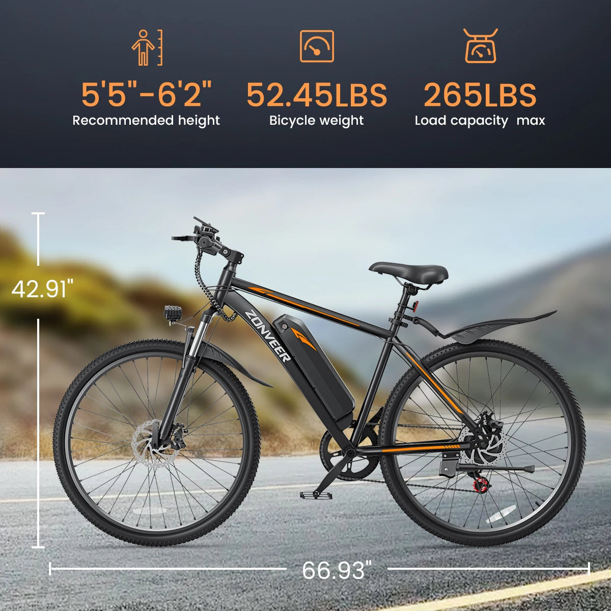M26 Electric Bike with 1000W Peak Motor and 50-Mile Range