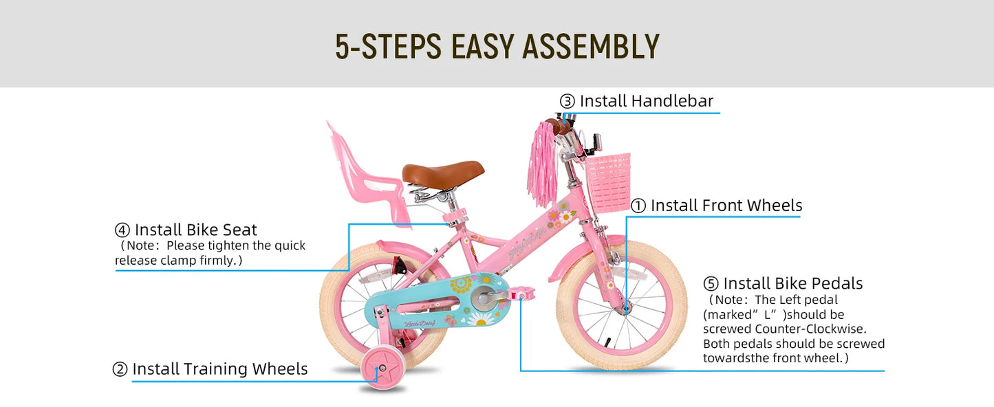 JOYSTAR Little Daisy Kids Bike for Girls Ages 2-7 Years with Doll Seat, Streamers, Flag & Number Plate