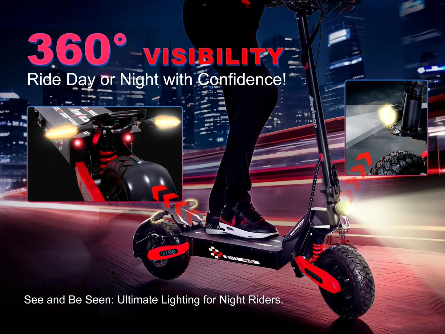 Arwibon GT06 Foldable Electric Scooter with 1200W Motor, 25 MPH Top Speed & 11" Off-Road Tires