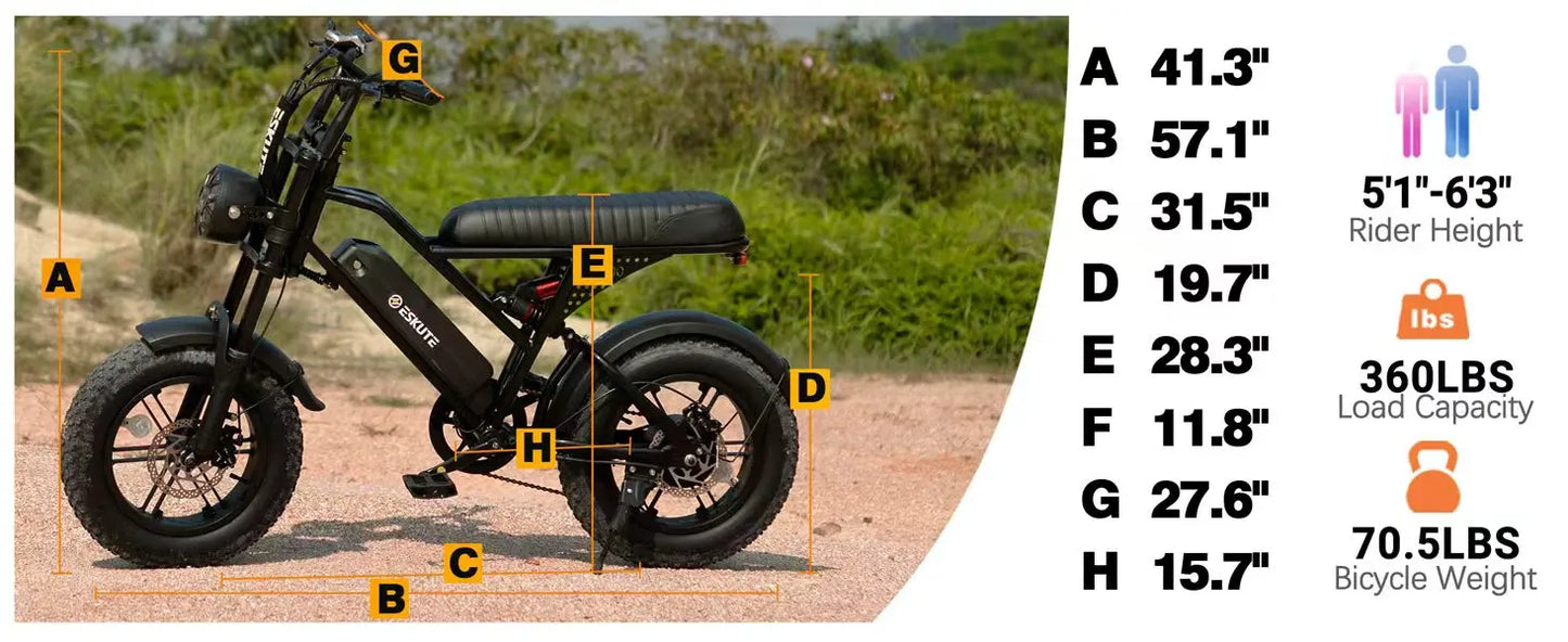 Eskute V100 Electric Bike – 1500W Peak Motor, 48V 13Ah Battery & 28MPH Top Speed