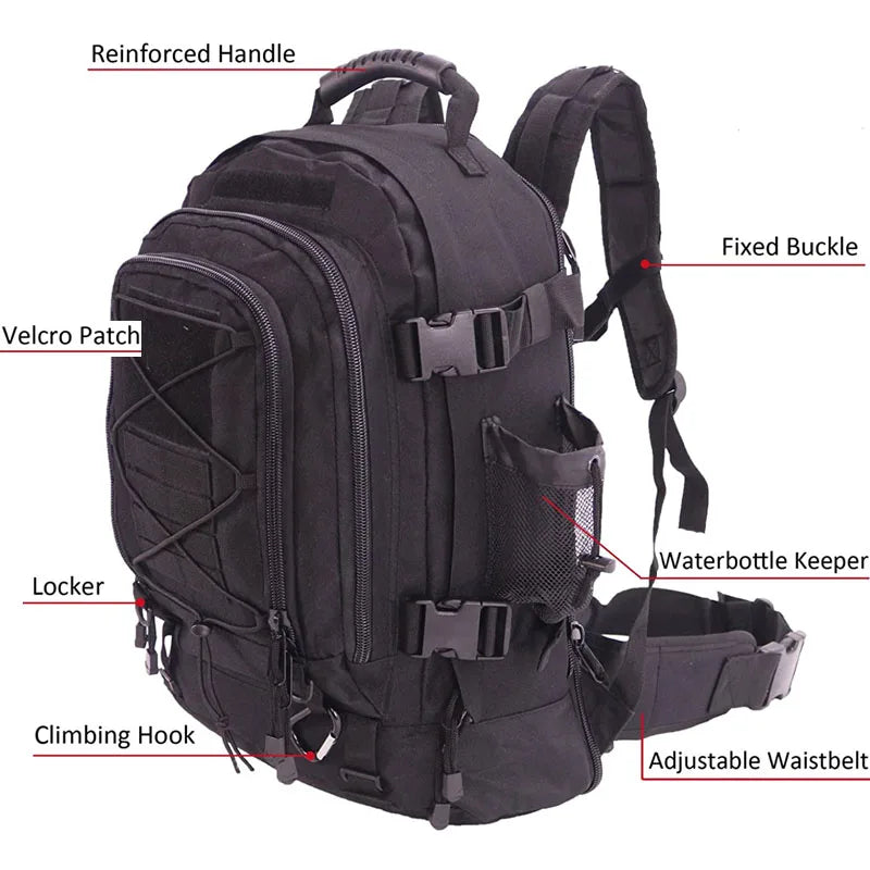 60L Military Tactical Backpack, Molle Assault Rucksack for Hiking, Camping & Travel