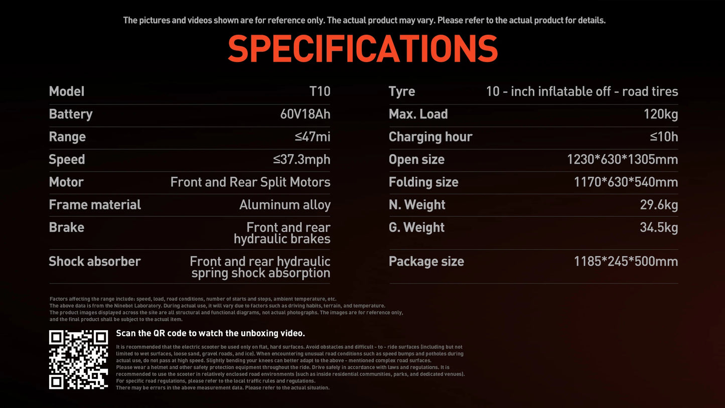 JOYOR T10 Electric Scooter – 2000W Dual Motor, 60V 18Ah Battery & Up to 47 Miles Range