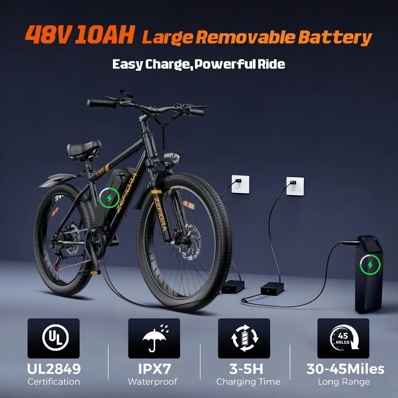 Zefiora M10 Electric Mountain Bike, 26/29-Inch Wheels, 1000W Motor, 48V Battery E-Bike