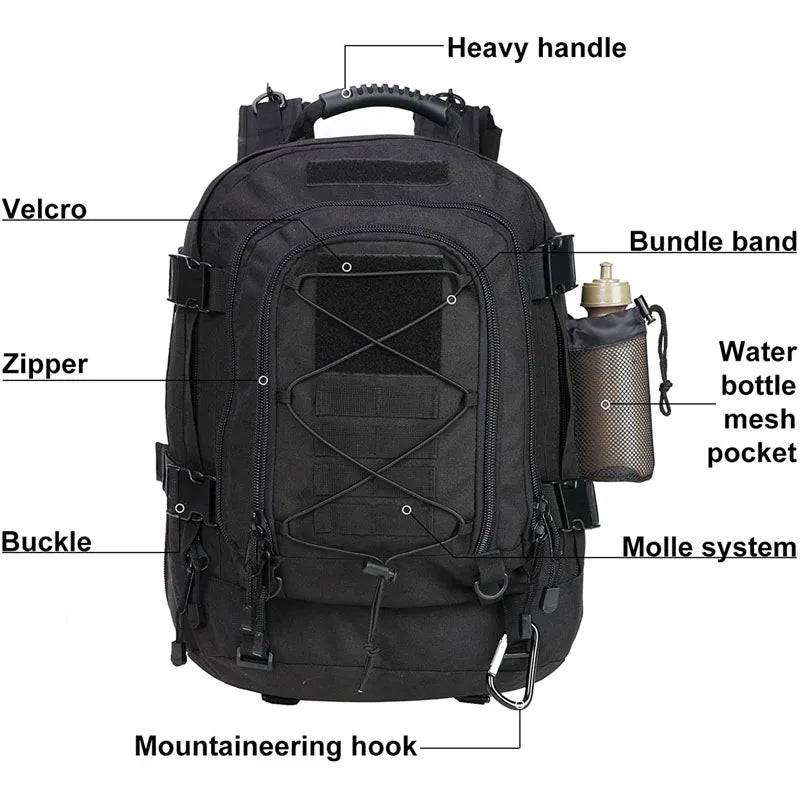 60L Military Tactical Backpack, Molle Assault Rucksack for Hiking, Camping & Travel