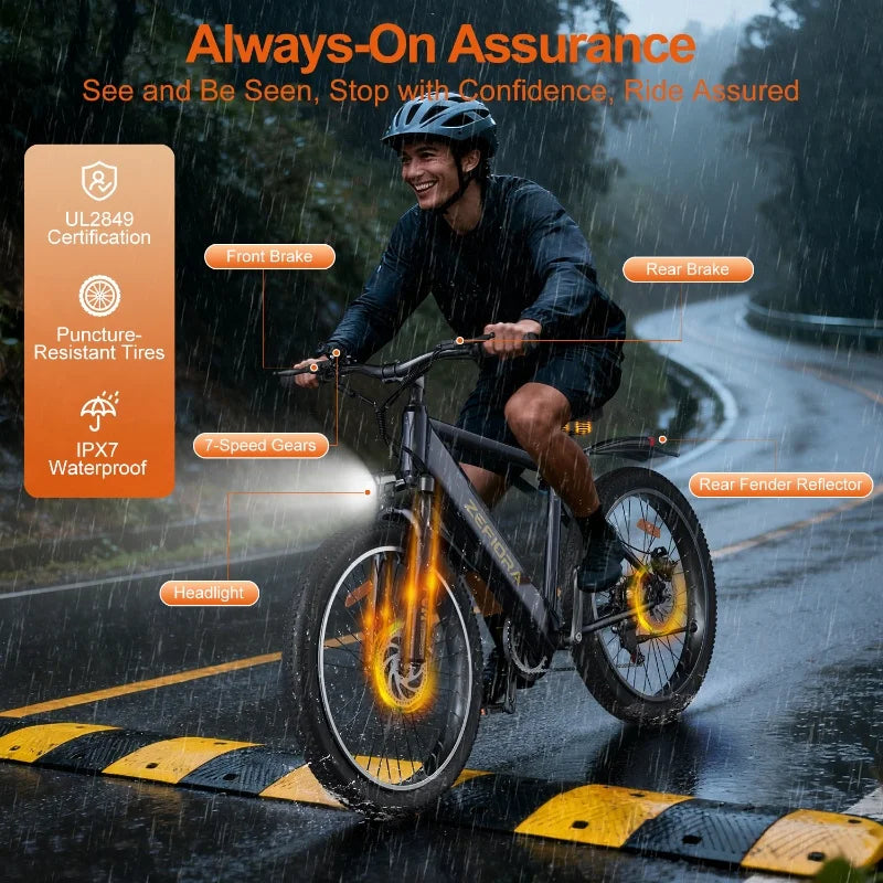 Zefiora M10 Electric Mountain Bike, 26/29-Inch Wheels, 1000W Motor, 48V Battery E-Bike