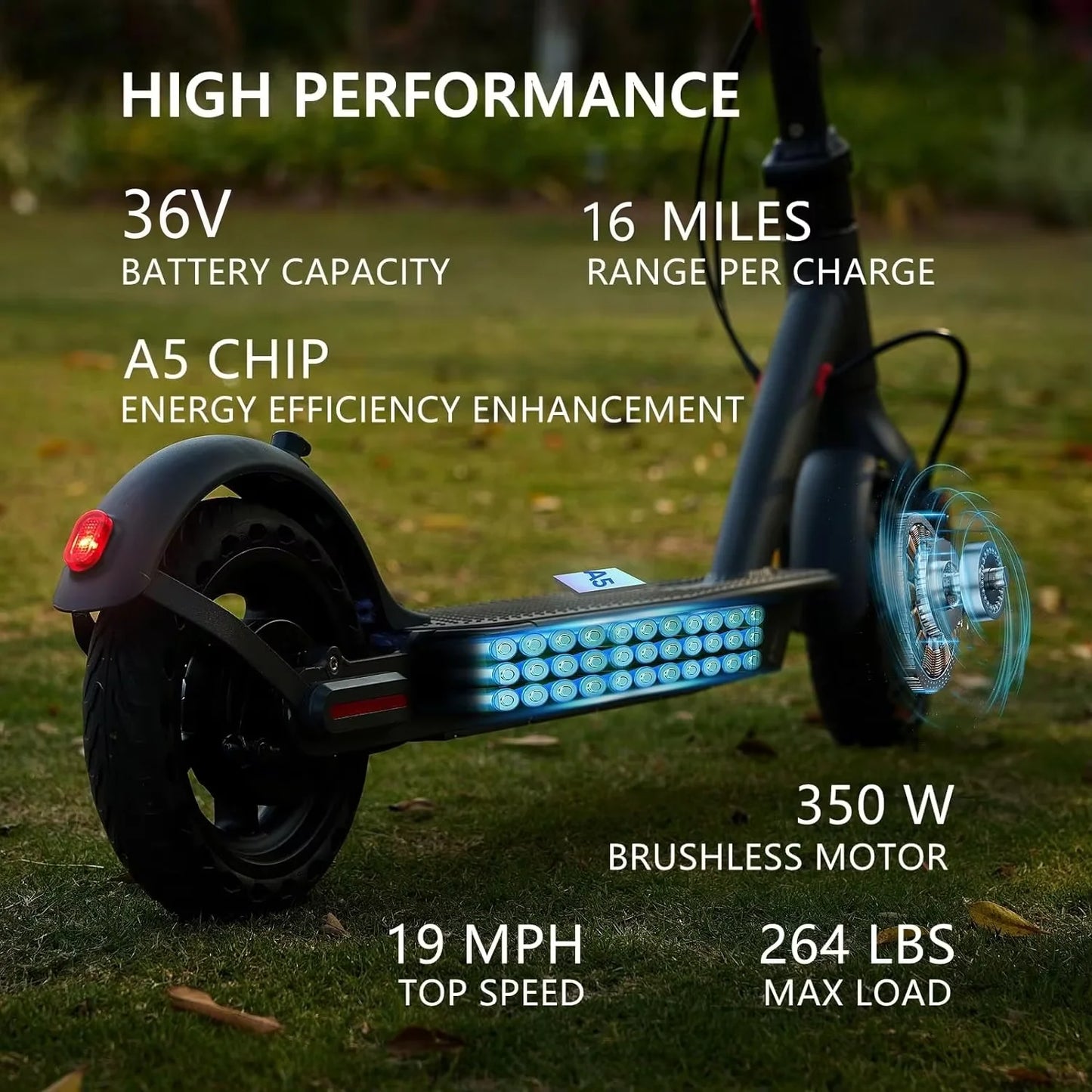 G5.0 Electric Scooter with 350W Motor, 19 MPH Top Speed & 16-Mile Range