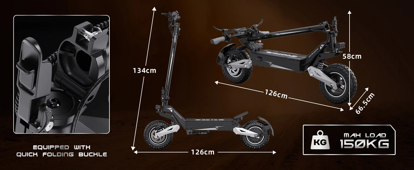 OOTD T10 Electric Scooter 900W Brushless Motor with 48V Lithium Battery & 11" Off-Road Tires