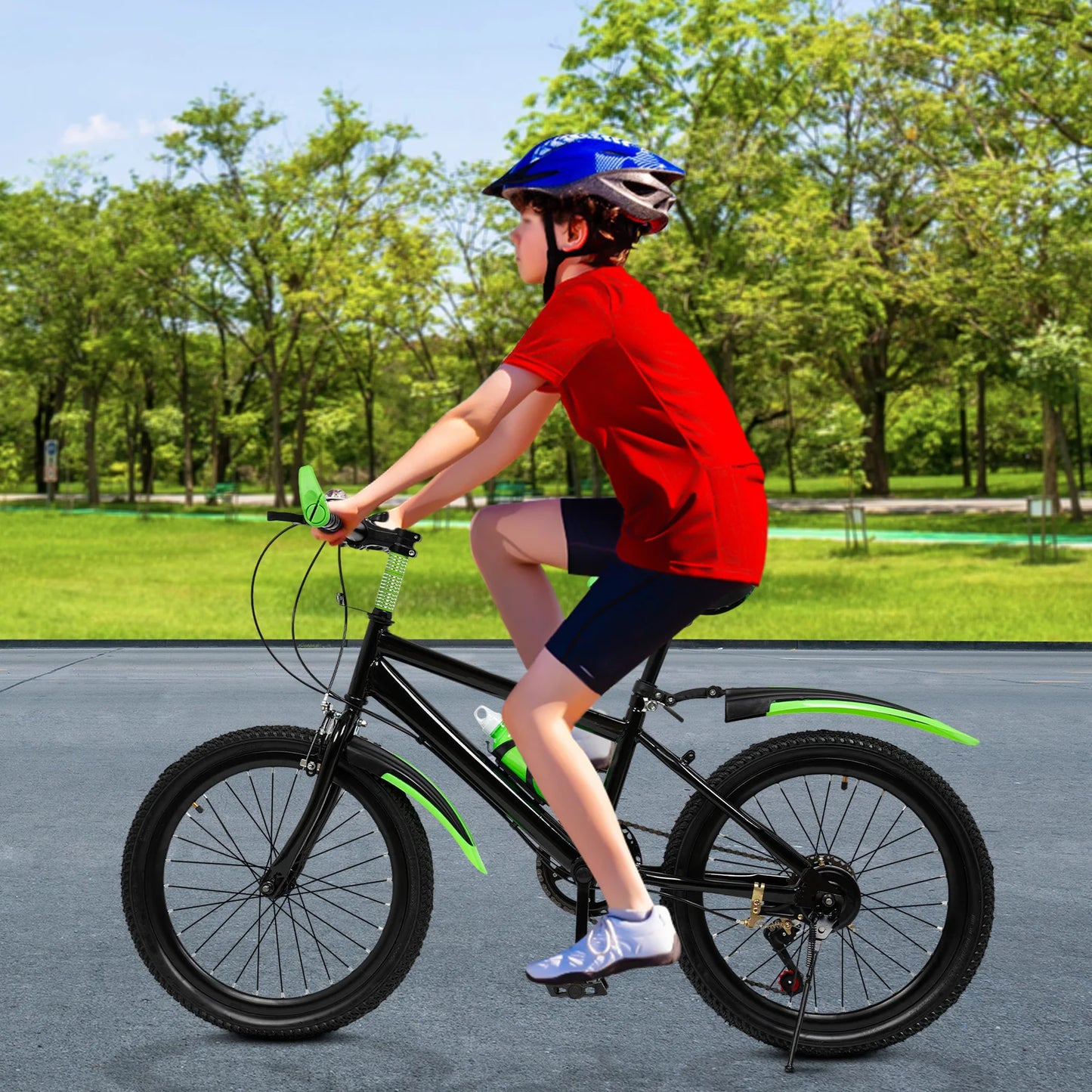 20-Inch Kids Mountain Bike with 7-Speed Gears, Adjustable Seat, Storage Bag & Compass Bell
