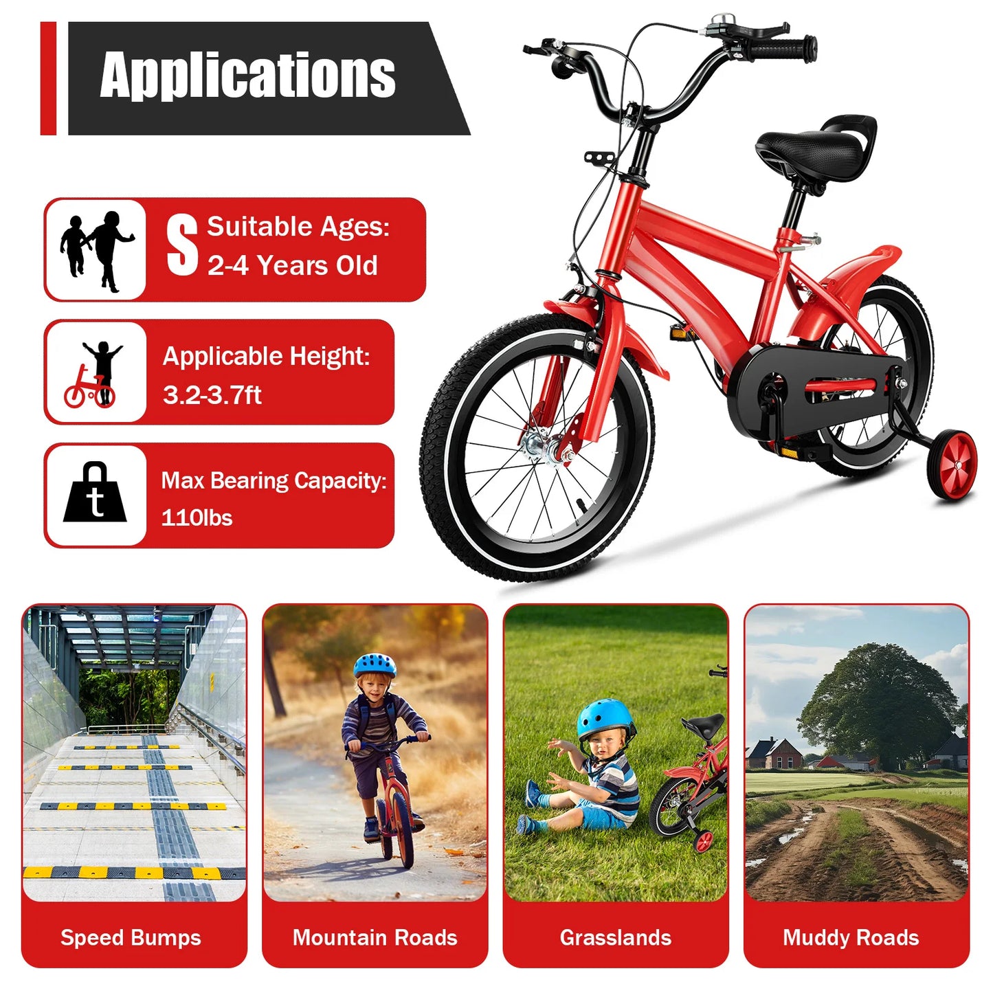 14-Inch Children's Bicycle with Training Wheels for Boys & Girls Ages 2-5