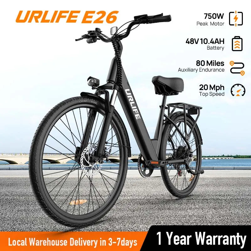 URLIFE E26 Electric Bike for Adults – 750W Peak Motor, 48V Removable Battery & 80-Mile Range