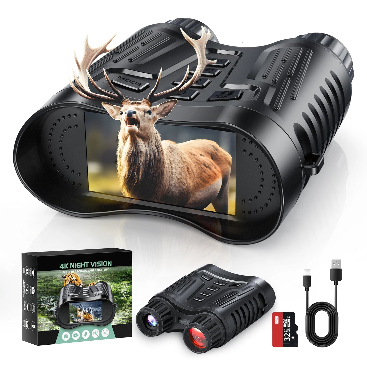 Night Vision Binoculars Goggles, 4K HD Video Recording, 8X Digital Zoom & 1000ft Viewing Range