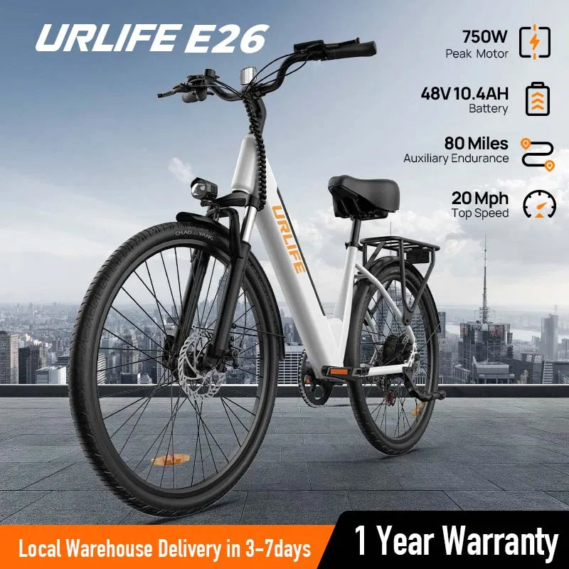 URLIFE E26 Electric Bike for Adults – 750W Peak Motor, 48V Removable Battery & 80-Mile Range