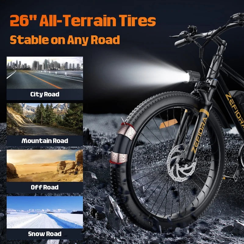 Zefiora M10 Electric Mountain Bike, 26/29-Inch Wheels, 1000W Motor, 48V Battery E-Bike