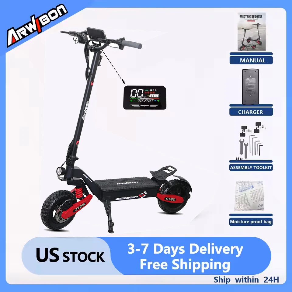 Arwibon GT06 Foldable Electric Scooter with 1200W Motor, 25 MPH Top Speed & 11" Off-Road Tires