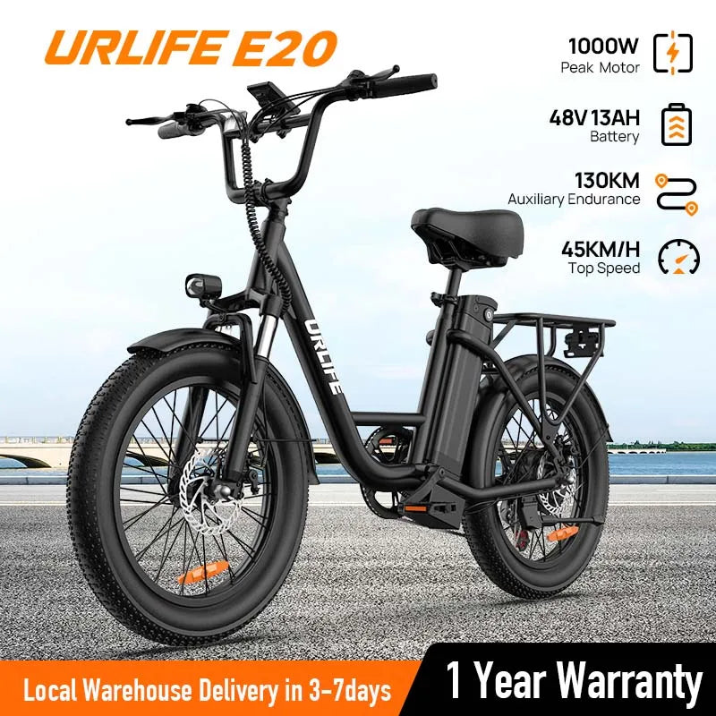 URLIFE E20 1000W Electric Bike with 80-Mile Range and 28MPH Top Speed