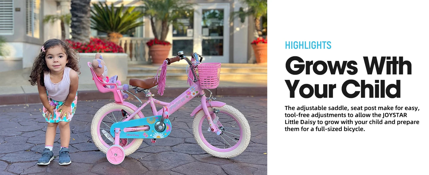 JOYSTAR Little Daisy Kids Bike for Girls Ages 2-7 Years with Doll Seat, Streamers, Flag & Number Plate