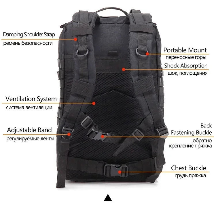 45L Tactical Backpack, Military Molle Travel Pack for Trekking, Camping & Hunting