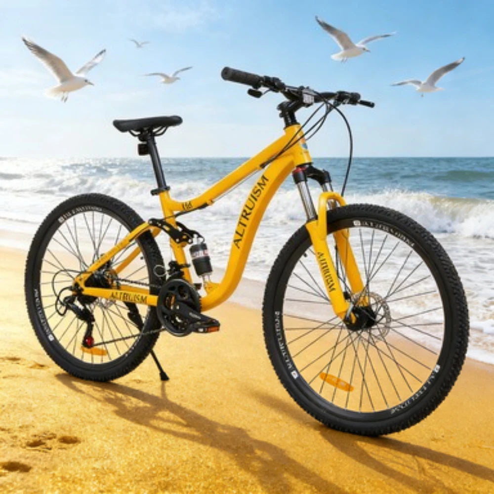 26-Inch Mountain Bike for Men & Women, 21-Speed Dual Suspension Bicycle with Disc Brakes