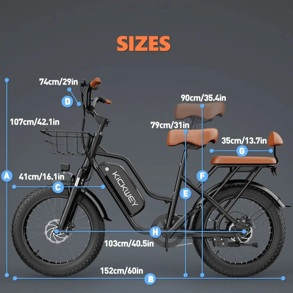 Kickwey LD20 Electric Bike for Adults – 1500W Peak Motor, 48V 20Ah Battery & 50-Mile Range