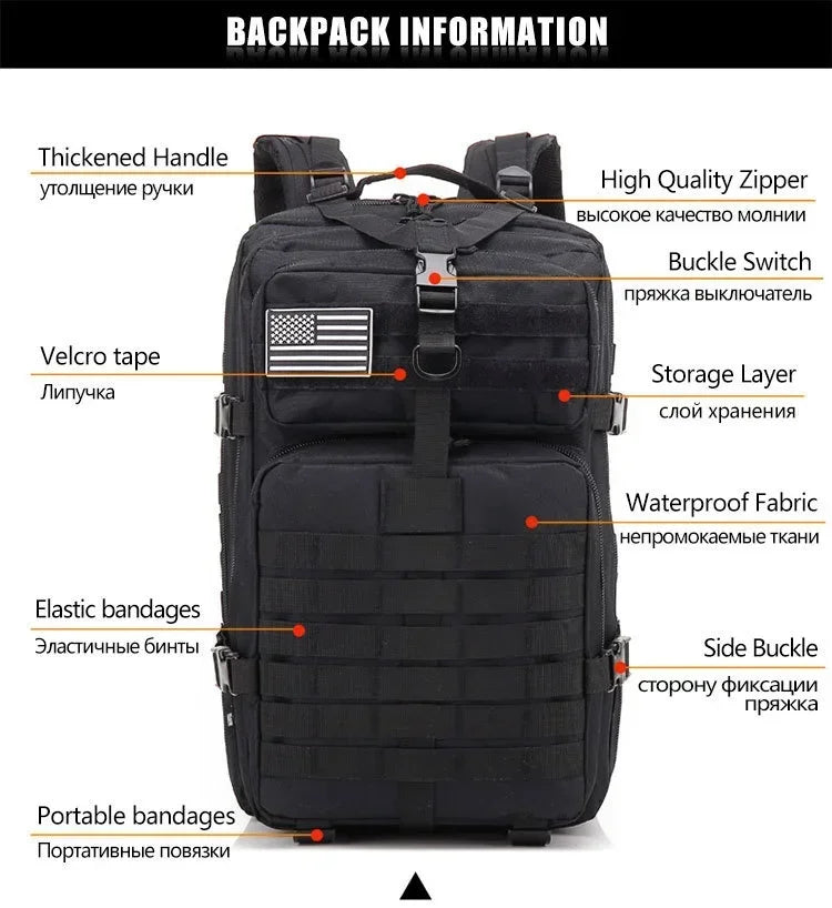 45L Tactical Backpack, Military Molle Travel Pack for Trekking, Camping & Hunting