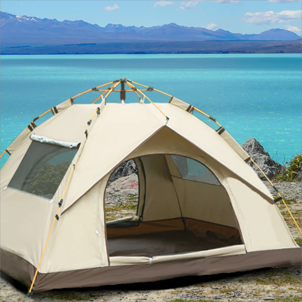 Outdoor Camping Tent, Two-Door Waterproof Shelter with Two Windows for Travel & Camping