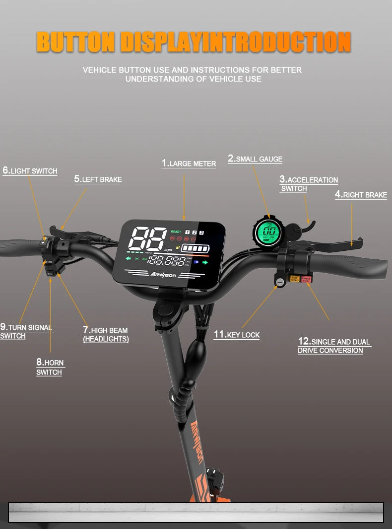 Arwibon GT08 Electric Scooter 5600W Dual Motor, 46MPH Top Speed, 60V 27Ah Battery, 11" Off-Road Tires