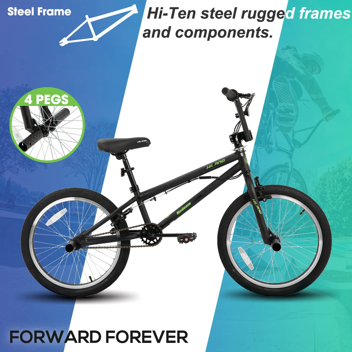 Hiland 20-Inch Freestyle Kids BMX Bike, 360° Gyro Rotor & 4 Pegs for Beginner to Advanced Riders
