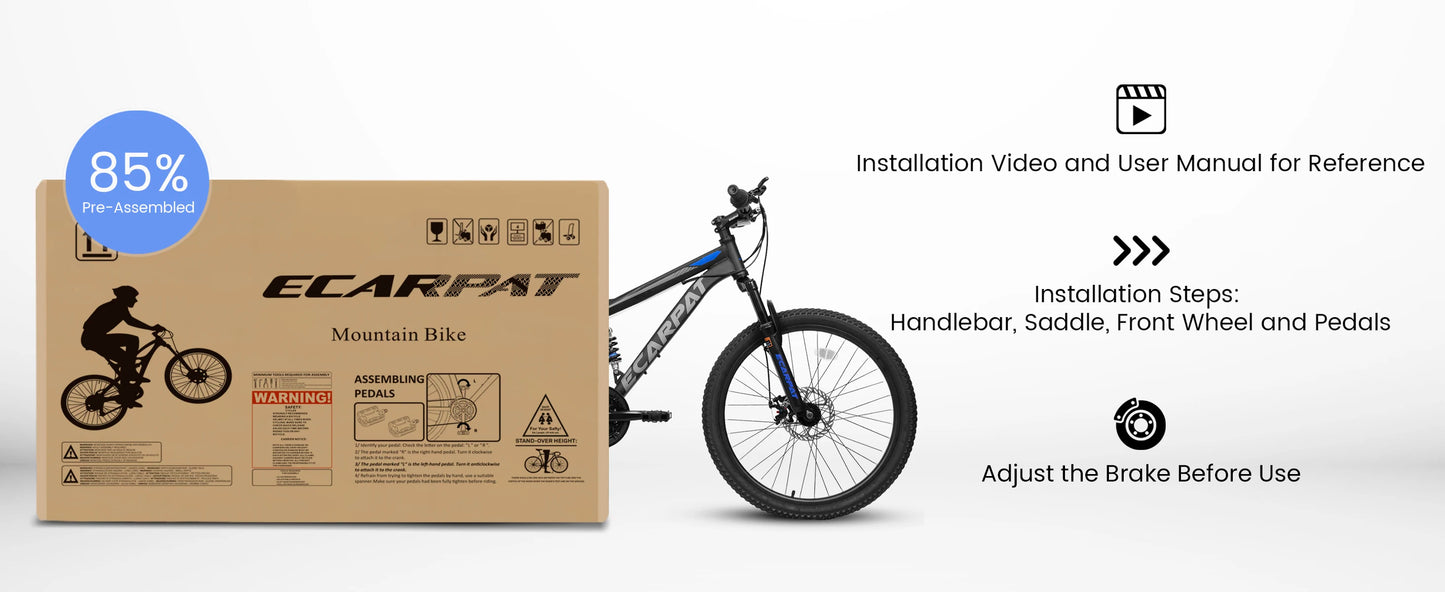Ecarpat Dual Full Suspension Mountain Bike, 24/26/27.5-Inch Wheels, 21-Speed Disc Brake Bicycle