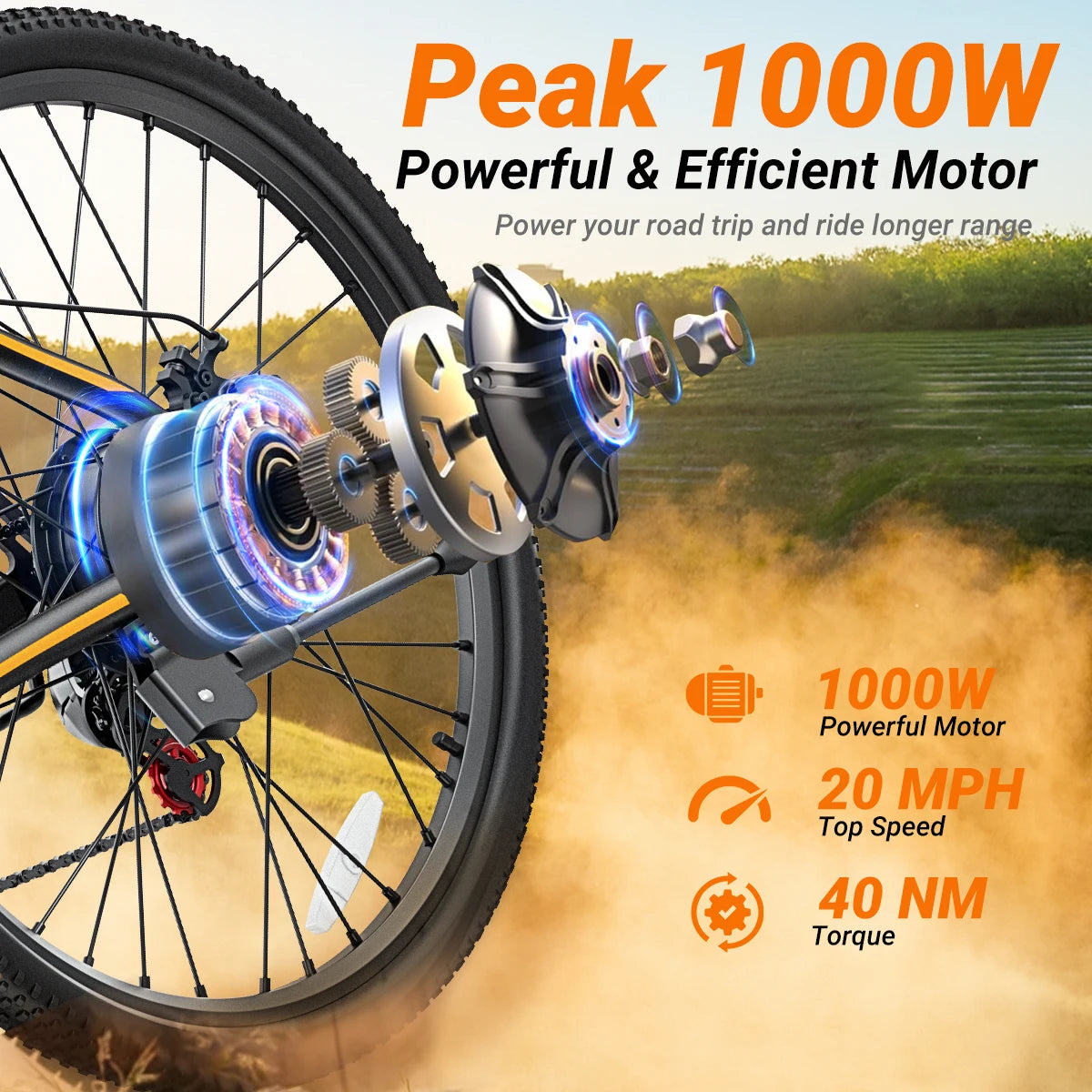 M26 Electric Bike with 1000W Peak Motor and 50-Mile Range
