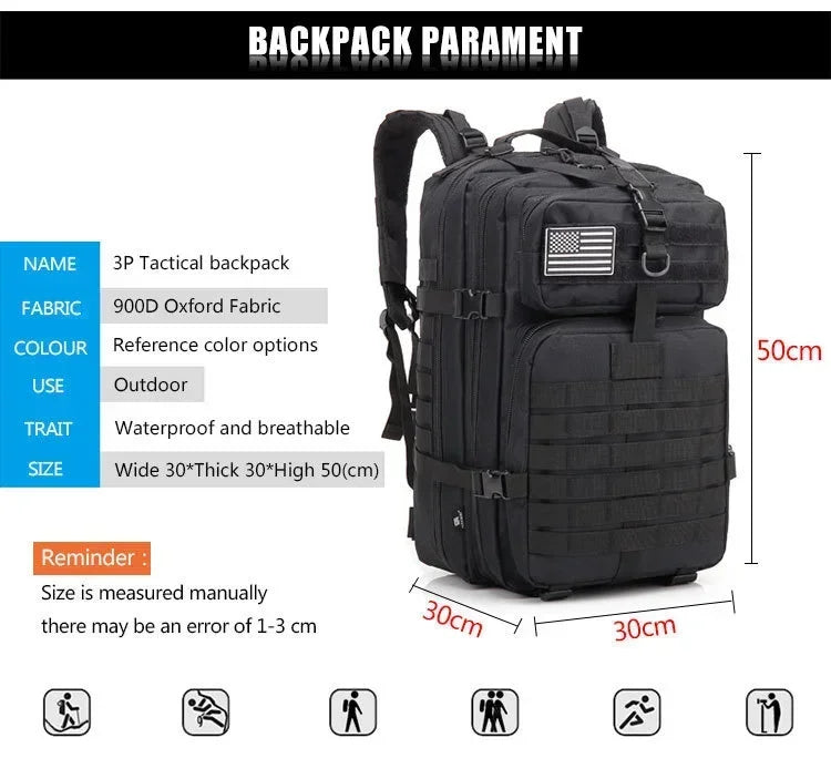45L Tactical Backpack, Military Molle Travel Pack for Trekking, Camping & Hunting