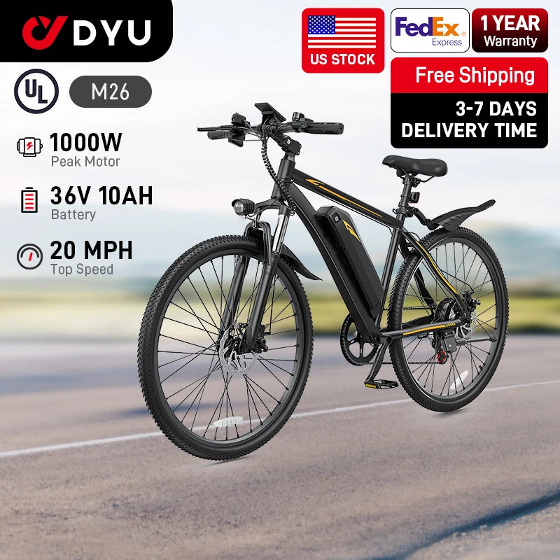 M26 Electric Bike with 1000W Peak Motor and 50-Mile Range